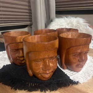 Vintage monkey pod wood tiki mugs 5